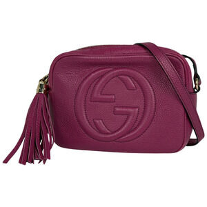 Gucci Soho Shoulder Bag Tassel Fringe Leather Pink